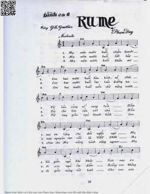 Sheet nhạc PDF bài Bình ca 6 (Ru mẹ)