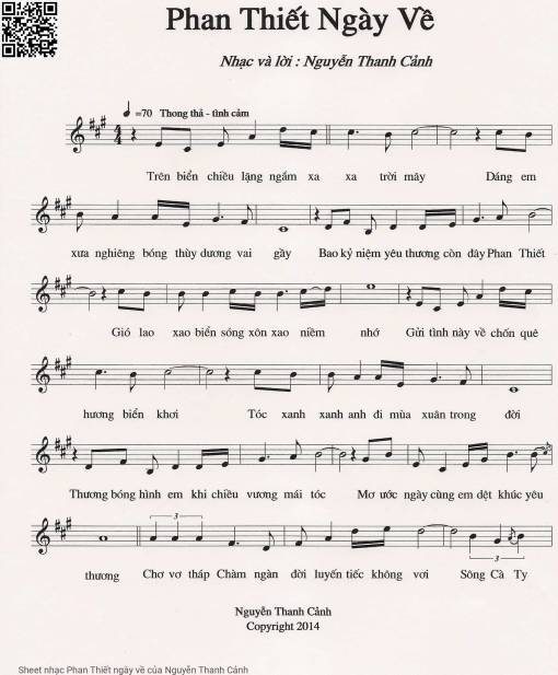 Sheet nhạc PDF bài Phan Thiết ngày về