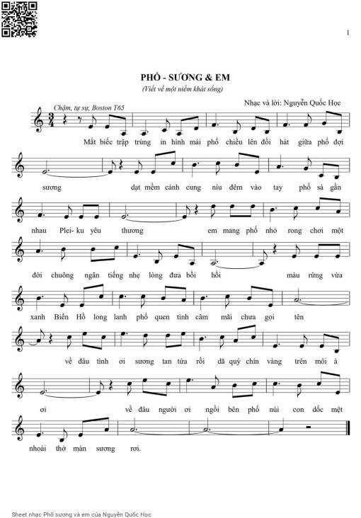 Sheet nhạc PDF bài Phố sương và em