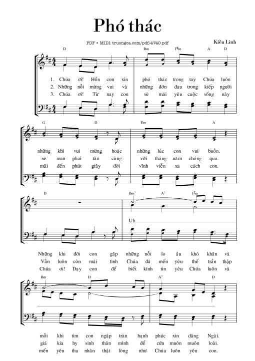 Sheet nhạc PDF bài Phó thác - Kiều Linh