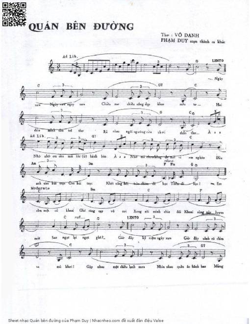 Sheet nhạc PDF bài Quán bên đường