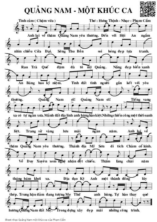 Sheet nhạc PDF bài Quảng Nam một khúc ca