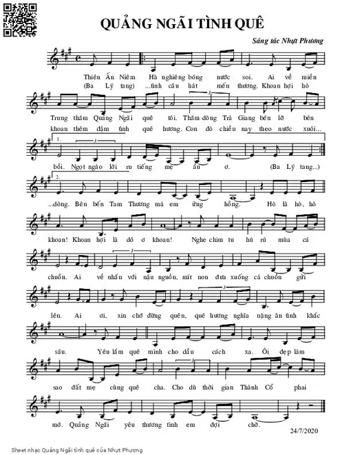 Sheet nhạc PDF bài Quảng Ngãi tình quê