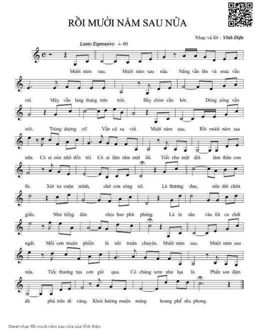Sheet nhạc PDF bài Rồi mười năm sau nữa