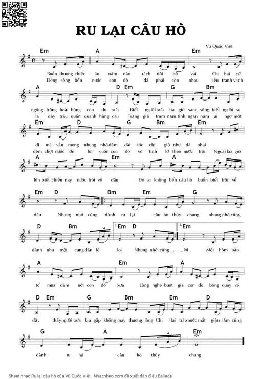 Sheet nhạc PDF bài Ru lại câu hò