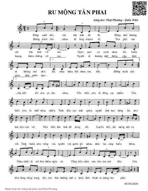 Sheet nhạc PDF bài Ru mộng tàn phai