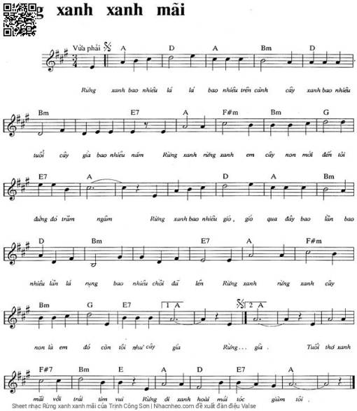 Sheet nhạc PDF bài Rừng xanh xanh mãi