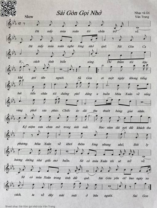 Sheet nhạc PDF bài Sài Gòn gọi nhớ