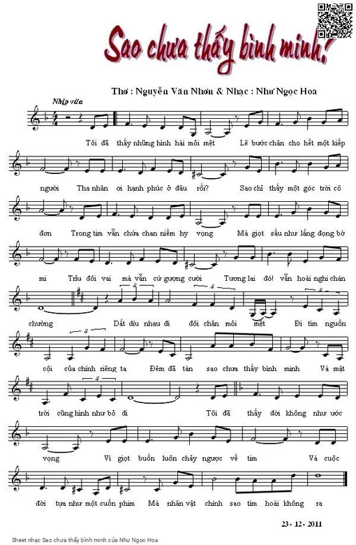 Sheet nhạc PDF bài Sao chưa thấy bình minh