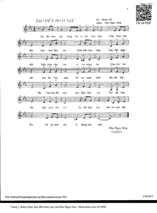 Sheet nhạc PDF bài Sao đến hôm nay