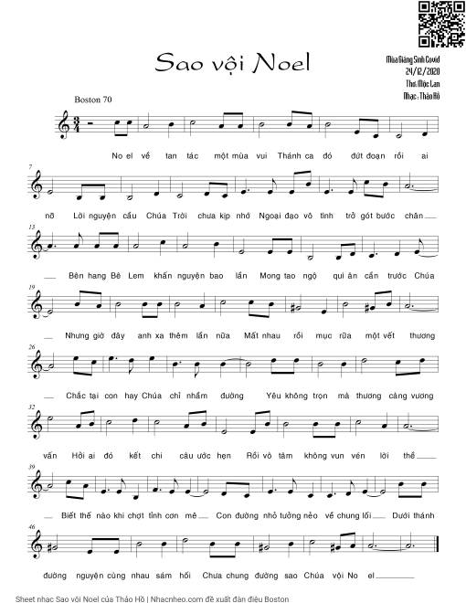 Sheet nhạc PDF bài Sao vội Noel - Thảo Hồ