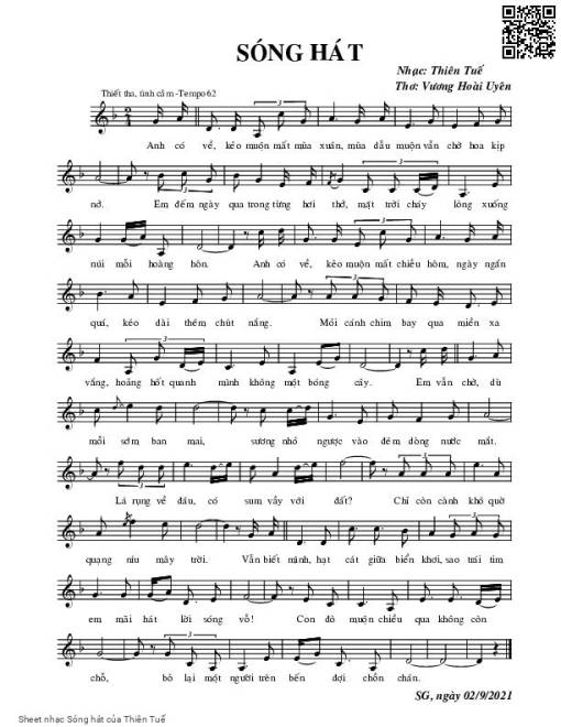 Sheet nhạc PDF bài Sóng hát - Thiên Tuế
