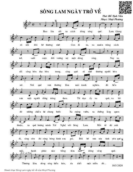 Sheet nhạc PDF bài Sông Lam ngày trở về