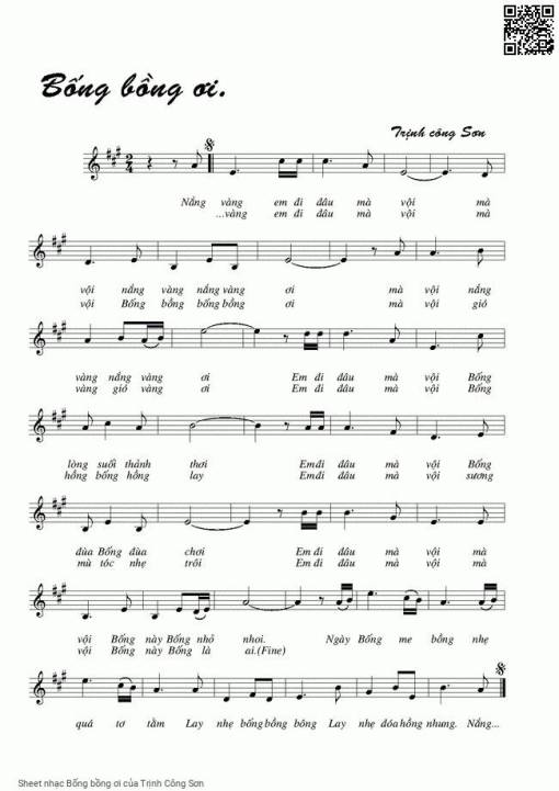 Sheet nhạc PDF bài Bống bồng ơi
