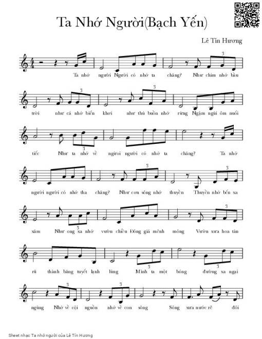 Sheet nhạc PDF bài Ta nhớ người