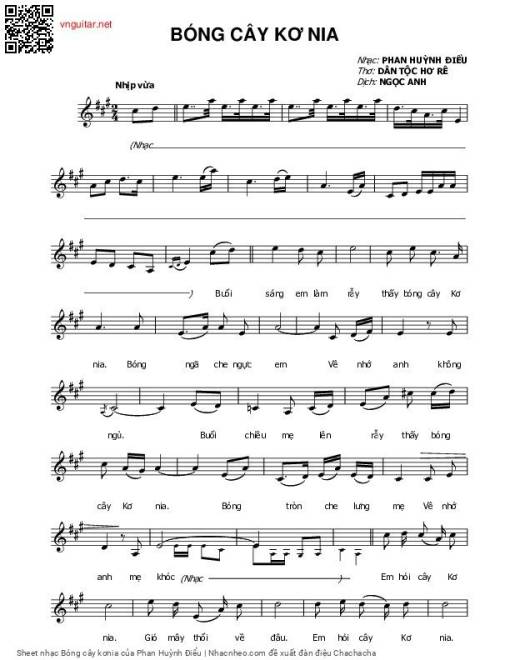 Sheet nhạc PDF bài Bóng cây kơnia