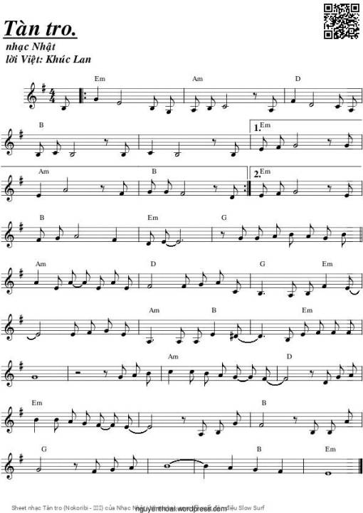 Sheet nhạc PDF bài Tàn tro (Nokoribi - 残り火)