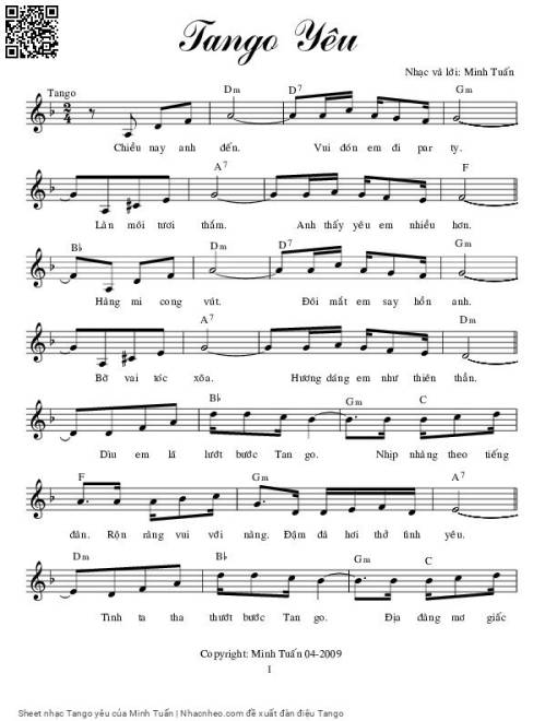 Sheet nhạc PDF bài Tango yêu - Minh Tuấn