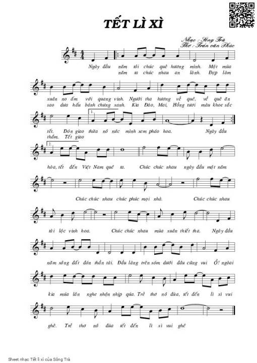 Sheet nhạc PDF bài Tết lì xì - Sông Trà