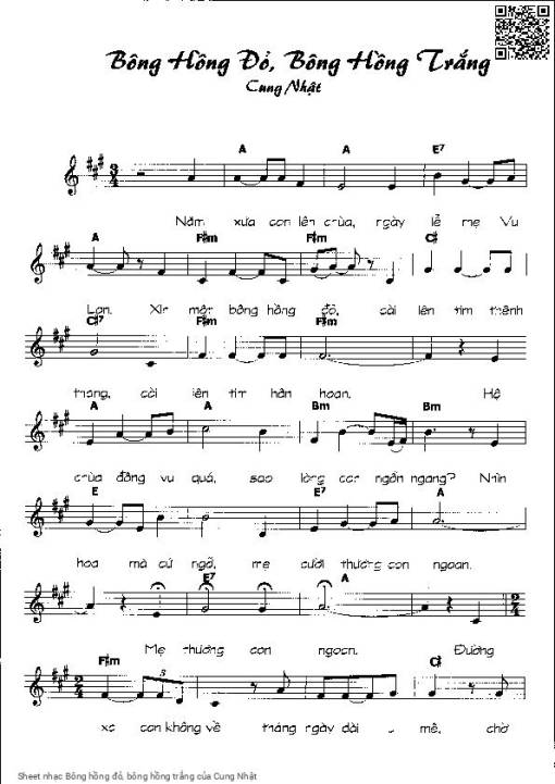 Sheet nhạc PDF bài Bông hồng đỏ, bông hồng trắng