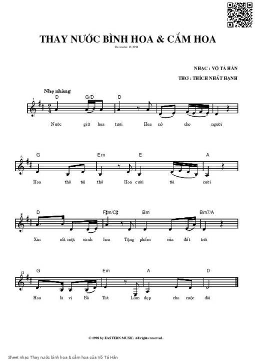 Sheet nhạc PDF bài Thay nước bình hoa & cắm hoa