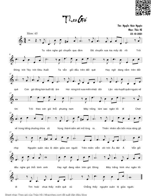 Sheet nhạc PDF bài Theo gió - Thảo Hồ