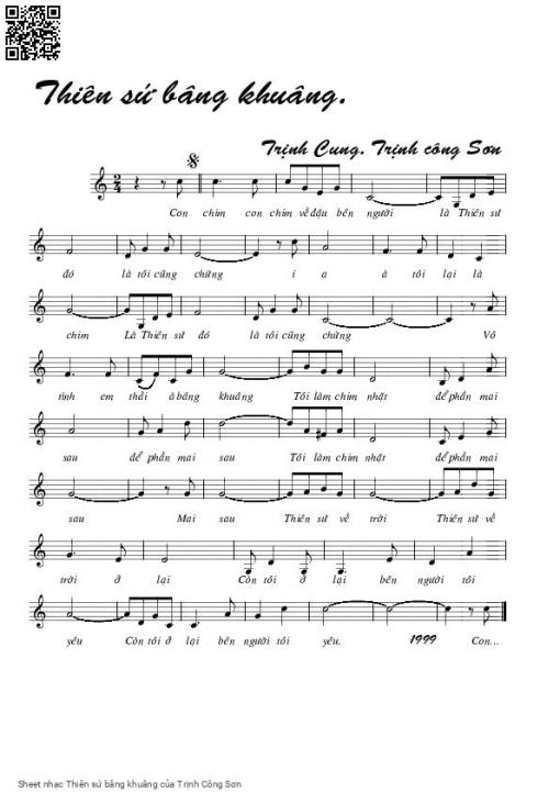 Sheet nhạc PDF bài Thiên sứ bâng khuâng