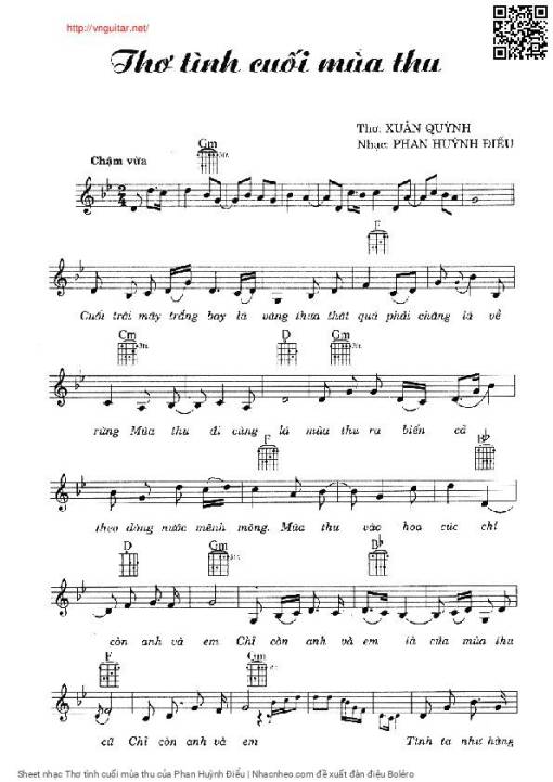 Sheet nhạc PDF bài Thơ tình cuối mùa thu