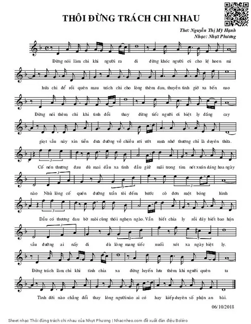 Sheet nhạc PDF bài Thôi đừng trách chi nhau