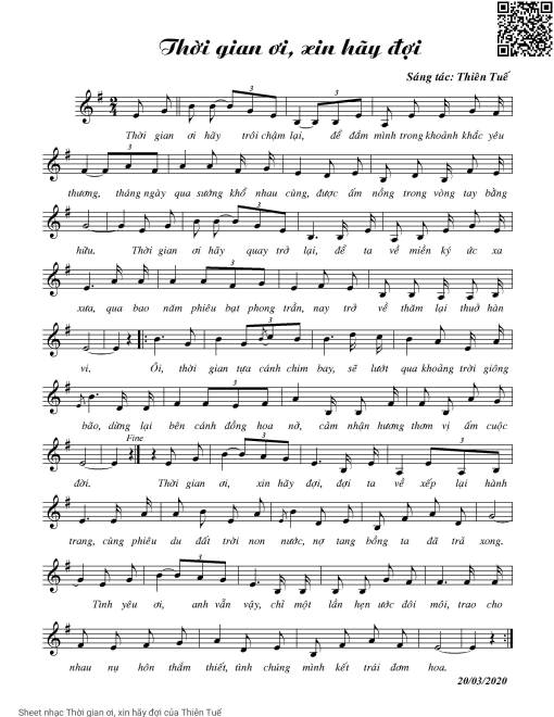 Sheet nhạc PDF bài Thời gian ơi, xin hãy đợi