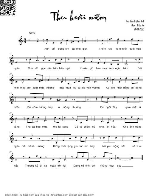 Sheet nhạc PDF bài Thu hoài niệm