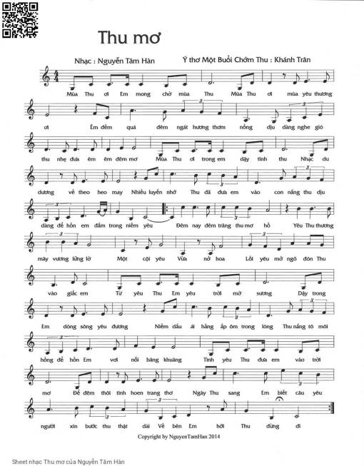 Sheet nhạc PDF bài Thu mơ - Nguyễn Tâm Hàn