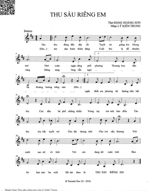 Sheet nhạc PDF bài Thu sầu riêng em