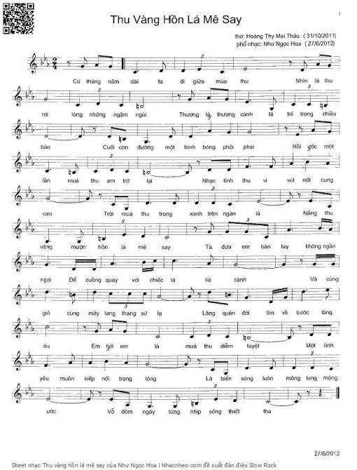 Sheet nhạc PDF bài Thu vàng hồn lá mê say