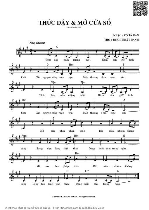 Sheet nhạc PDF bài Thức dậy & mở cửa sổ