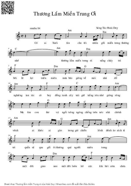 Sheet nhạc PDF bài Thương lắm miền Trung ơi