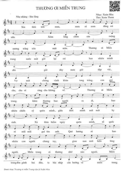 Sheet nhạc PDF bài Thương ơi miền Trung