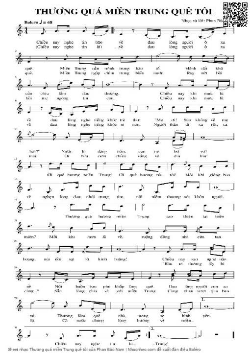 Sheet nhạc PDF bài Thương quá miền Trung quê tôi