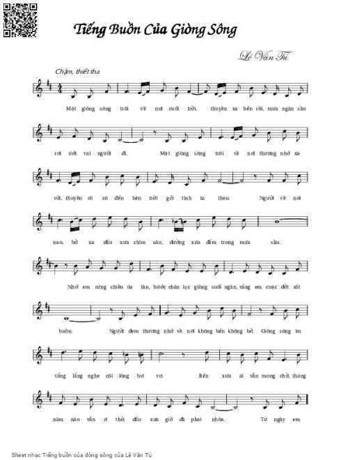 Sheet nhạc PDF bài Tiếng buồn của dòng sông