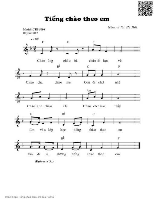 Sheet nhạc PDF bài Tiếng chào theo em