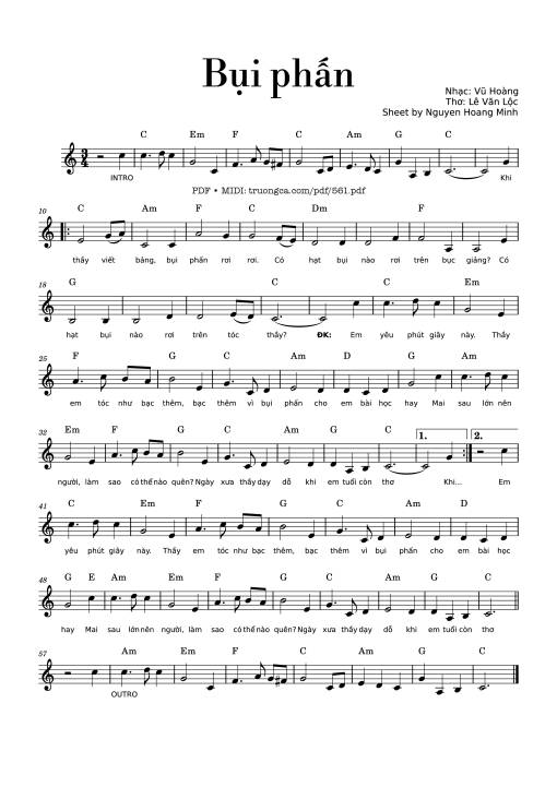 Sheet nhạc PDF bài Bụi phấn - Vũ Hoàng