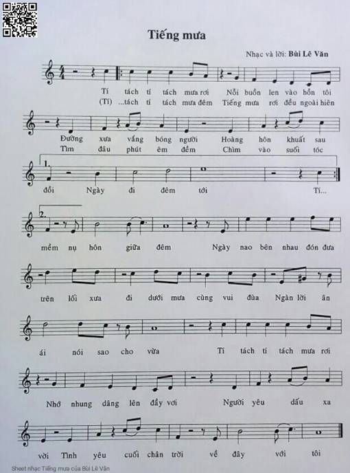 Sheet nhạc PDF bài Tiếng mưa - Bùi Lê Văn