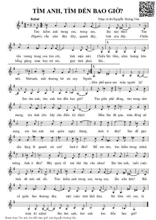 Sheet nhạc PDF bài Tìm anh, tìm đến bao giờ?