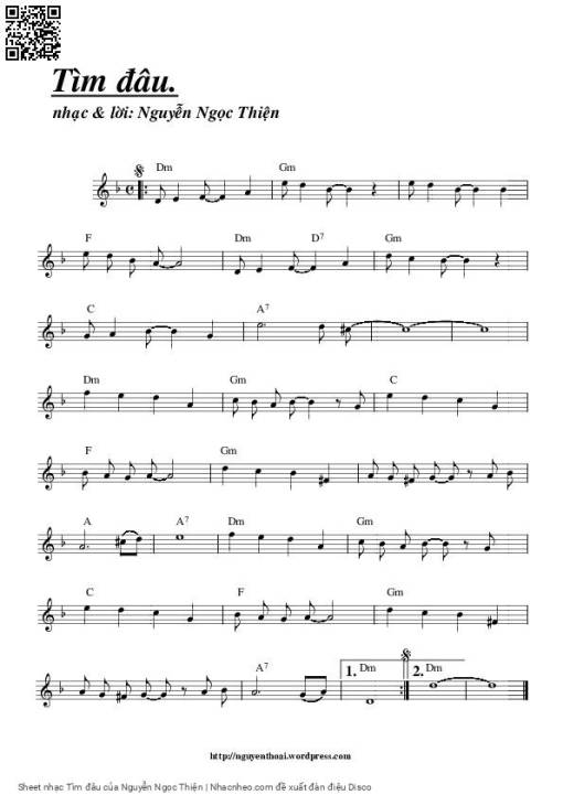 Sheet nhạc PDF bài Tìm đâu - Nguyễn Ngọc Thiện