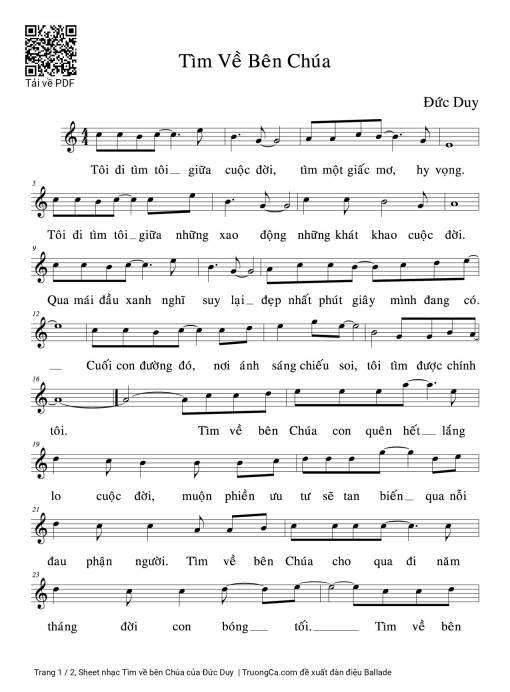 Sheet nhạc PDF bài Tìm về bên Chúa