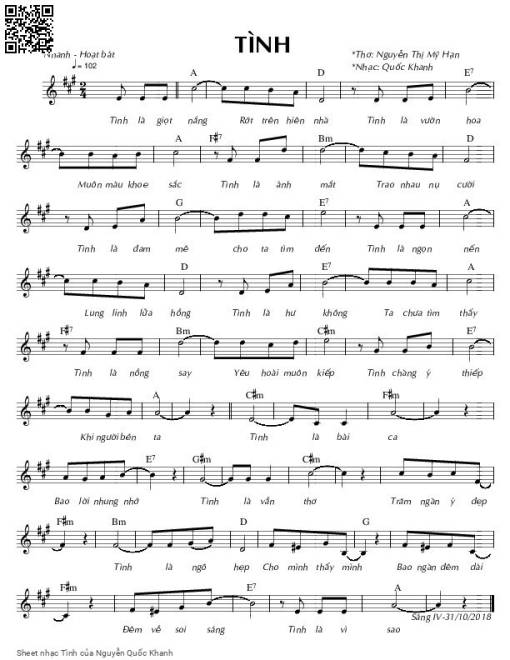Sheet nhạc PDF bài Tình - Nguyễn Quốc Khanh