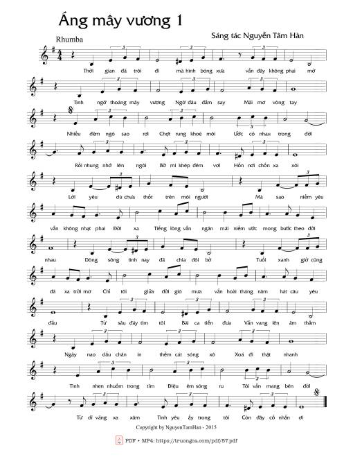 Sheet nhạc PDF bài Áng mây vương 1