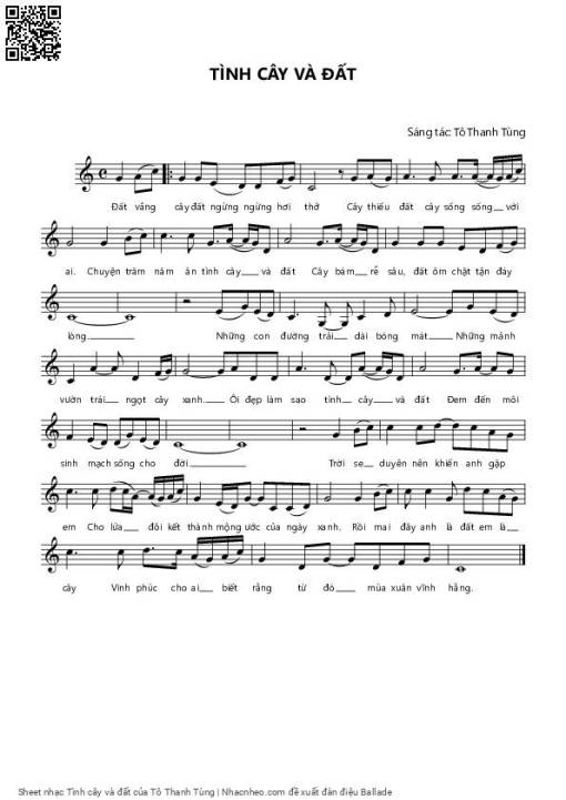 Sheet nhạc PDF bài Tình cây và đất