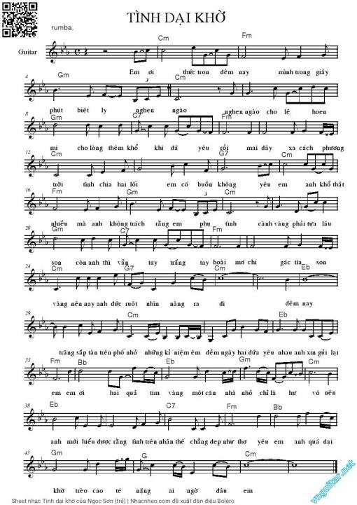 Sheet nhạc PDF bài Tình dại khờ