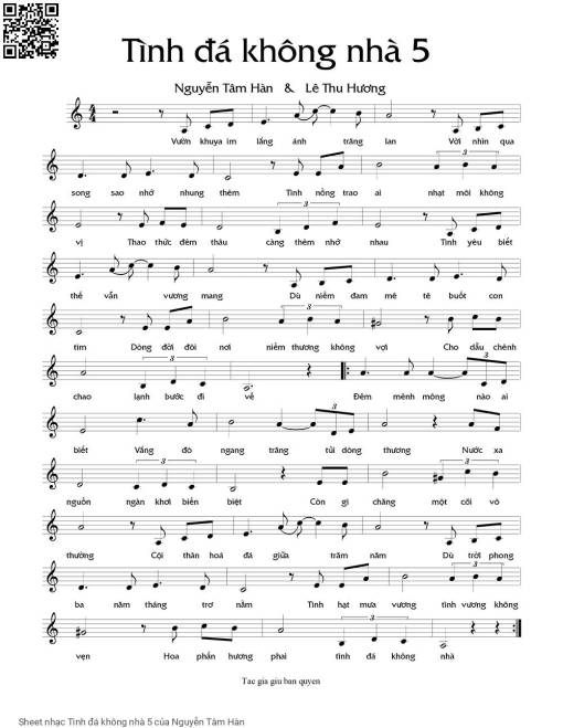 Sheet nhạc PDF bài Tình đá không nhà 5
